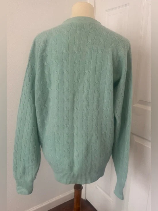 Vtg Polo Ralph Lauren Cashmere Cable Knit Cardigan Mint Green Size 40 Med READ - Picture 3 of 12